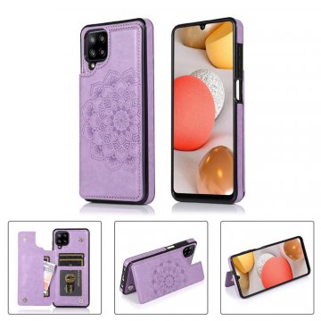 Mandala Embossed Samsung Galaxy A12 5G Case with Card Holder Purple