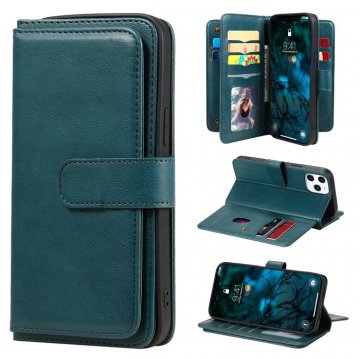 iPhone 12 Pro Max Multi-function 10 Card Slots Wallet Stand Case Dark Green