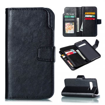 Samsung Galaxy S10 Wallet Stand Crazy Horse Leather Case Black