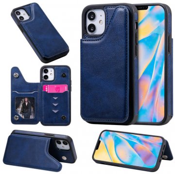 iPhone 12 Luxury Leather Magnetic Card Slots Stand Cover Blue
