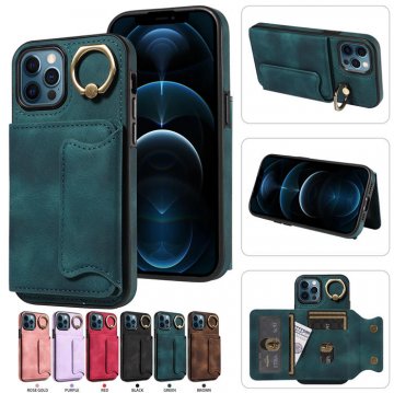 For iPhone 12/12 Pro Card Holder Ring Kickstand Case Green