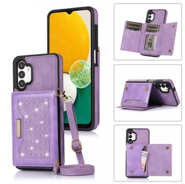 Bling Crossbody Wallet Samsung Galaxy A13 5G Case with Strap Purple