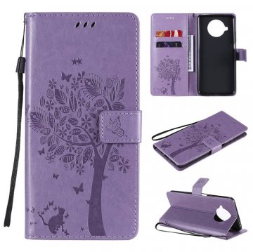 Xiaomi Mi 10T Lite Embossed Tree Cat Butterfly Wallet Stand Case Lavender