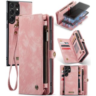 CaseMe Samsung Galaxy S23 Ultra Wallet Case with Wrist Strap Pink