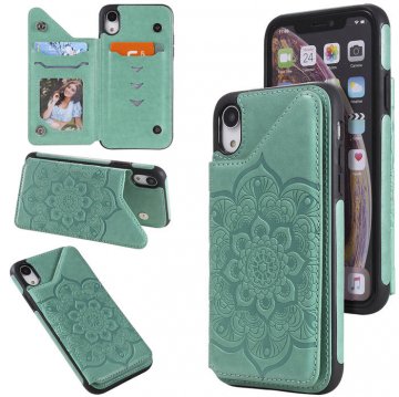 iPhone XR Embossed Wallet Magnetic Stand Case Green