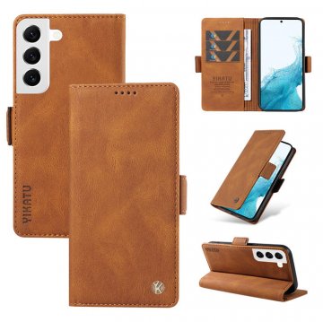 YIKATU Samsung Galaxy S22 Skin-touch Wallet Kickstand Case Brown