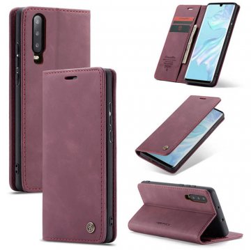 CaseMe Huawei P30 Retro Wallet Stand Magnetic Flip Case Red