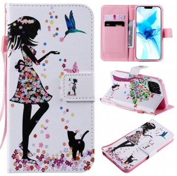 iPhone 12 Pro Embossed Petals and Cats Wallet Magnetic Stand Case