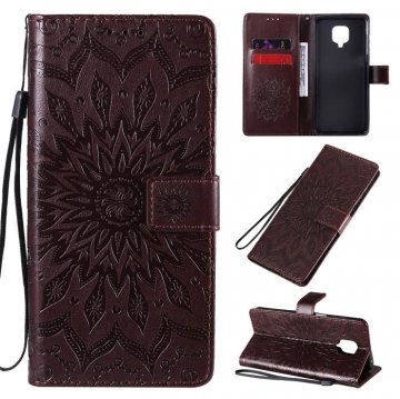Xiaomi Redmi Note 9 Pro/Note 9S Embossed Sunflower Wallet Stand Case Brown