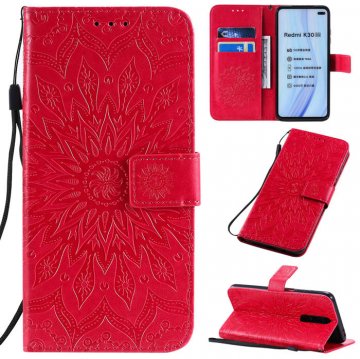 Xiaomi Redmi K30 Embossed Sunflower Wallet Stand Case Red