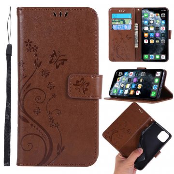 iPhone 11 Pro Butterfly Pattern Wallet Magnetic Stand PU Leather Case Brown