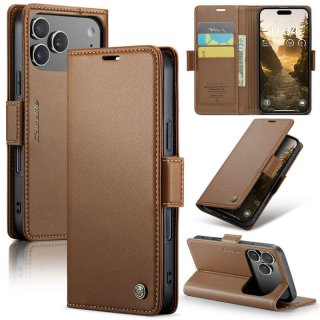 CaseMe iPhone 17 Pro Max Wallet RFID Blocking Magnetic Buckle Case Brown