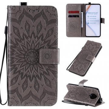 Xiaomi Redmi K30 Pro Embossed Sunflower Wallet Stand Case Gray