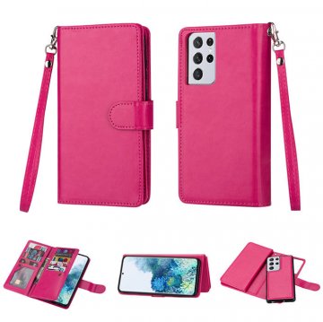Samsung Galaxy S21/S21 Plus/S21 Ultra Wallet 9 Card Slots Magnetic Detachable Case Rose