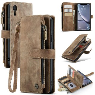 CaseMe iPhone XR Wallet Kickstand Retro Leather Case Coffee