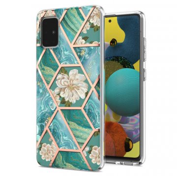 Samsung Galaxy A51 Flower Pattern Marble Electroplating TPU Case Blue