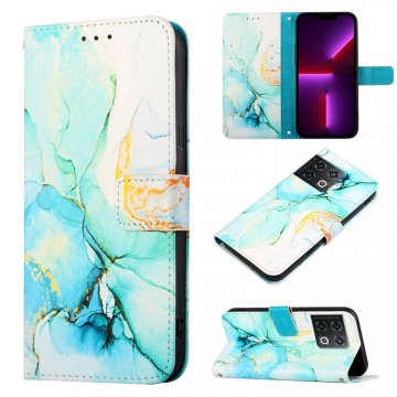 Marble Pattern OnePlus 10 Pro Wallet Stand Case Green