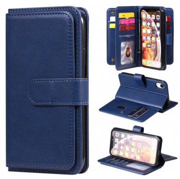 iPhone XR Multi-function 10 Card Slots Wallet Leather Case Dark Blue