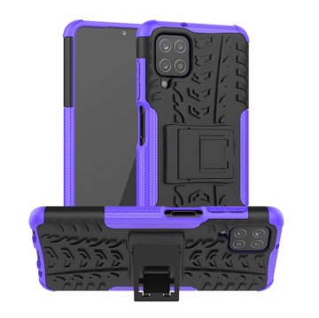 Samsung Galaxy A12 5G Hybrid Rugged PC + TPU Kickstand Case Purple