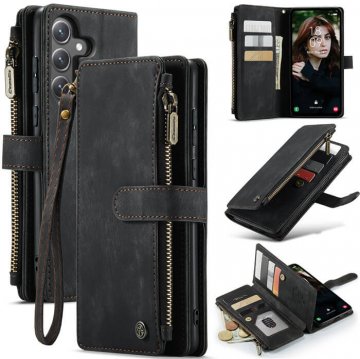 CaseMe Samsung Galaxy S23 FE Wallet Kickstand Case with Wrist Strap Black