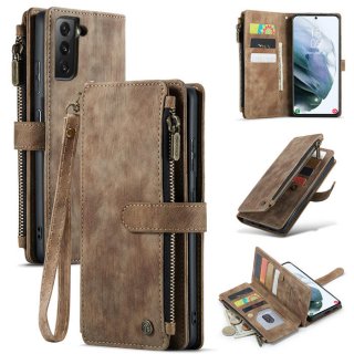 CaseMe Samsung Galaxy S22 Wallet Kickstand Leather Case Coffee