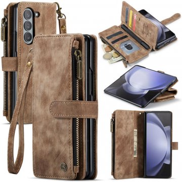 CaseMe Samsung Galaxy Z Fold5 5G Wallet Kickstand Case with Wrist Strap Coffee