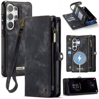 CaseMe Samsung Galaxy S26 Ultra 2-in-1 Magnetic RFID Wallet Case with Wireless Charging & Wrist Strap Black