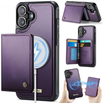 CaseMe iPhone 16 Plus 2-in-1 Detachable Magnetic Wallet Case with RFID Blocking, Card Holder & MagSafe Compatible - Purple