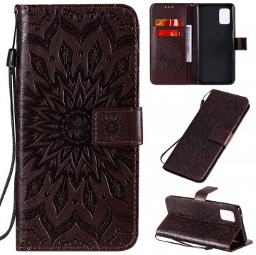 Samsung Galaxy A71 5G Embossed Sunflower Wallet Stand Case Brown