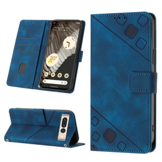 Skin-friendly Google Pixel 7 Pro Wallet Stand Case with Wrist Strap Blue