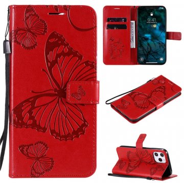 iPhone 12 Pro Max Embossed Butterfly Wallet Magnetic Stand Case Red