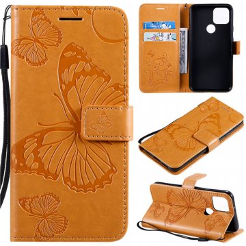Google Pixel 5 Embossed Butterfly Wallet Magnetic Stand Case Yellow