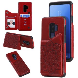 Samsung Galaxy S9 Plus Embossed Wallet Magnetic Stand Case Red