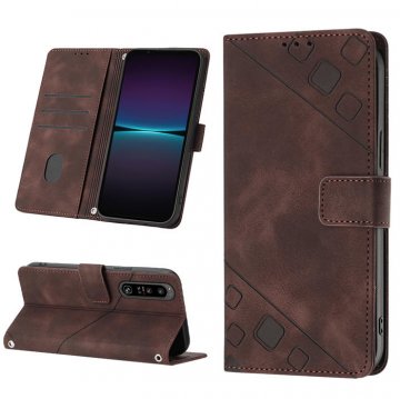 Skin-friendly Sony Xperia 1 IV Wallet Stand Case with Wrist Strap Coffee