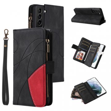 Samsung Galaxy S21 Plus Zipper Wallet Magnetic Stand Case Black