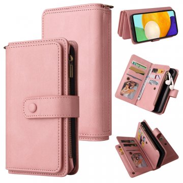 For Samsung Galaxy A73 5G Wallet 15 Card Slots Case with Wrist Strap Pink