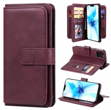 iPhone 12 Pro Multi-function 10 Card Slots Wallet Stand Case Claret
