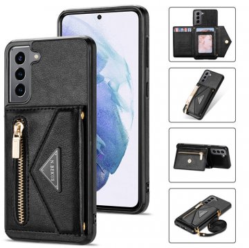 Crossbody Zipper Wallet Samsung Galaxy S22 Case With Strap Black