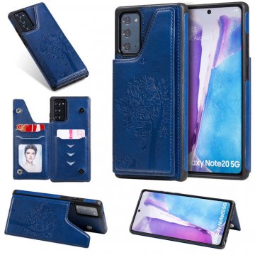 Samsung Galaxy Note 20 Luxury Tree and Cat Magnetic Card Slots Stand Cover Blue