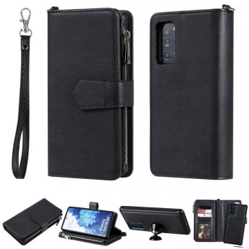 Samsung Galaxy S20 FE Zipper Wallet Magnetic Detachable 2 in 1 Case Black