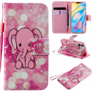 iPhone 12 Embossed Pink Elephant Wallet Magnetic Stand Case