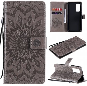 Xiaomi Mi 10T/10T Pro Embossed Sunflower Wallet Magnetic Stand Case Gray