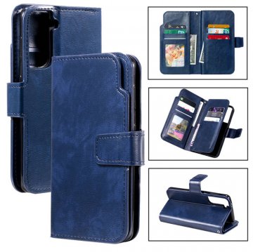 Samsung Galaxy S21 Wallet 9 Card Slots Magnetic Case Blue