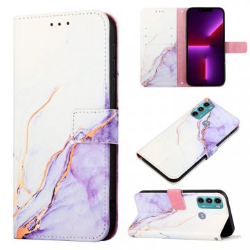 Marble Pattern Moto G60 Wallet Stand Case White Purple