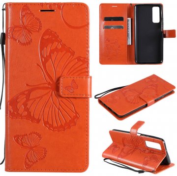 Huawei P Smart 2021 Embossed Butterfly Wallet Magnetic Stand Case Orange