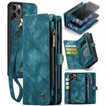 CaseMe iPhone 12 Pro Zipper Wallet Case with Wrist Strap Blue