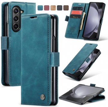 CaseMe Samsung Galaxy Z Fold 5 Retro Wallet Suede Leather Case Blue