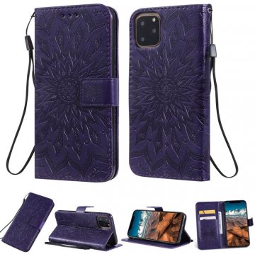 iPhone 11 Pro Max Embossed Sunflower Wallet Stand Case Purple