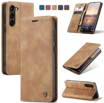 CaseMe Samsung Galaxy S23 Wallet Retro Leather Case Brown