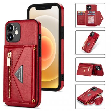 Crossbody Zipper Wallet iPhone 12 Mini Case With Strap Red